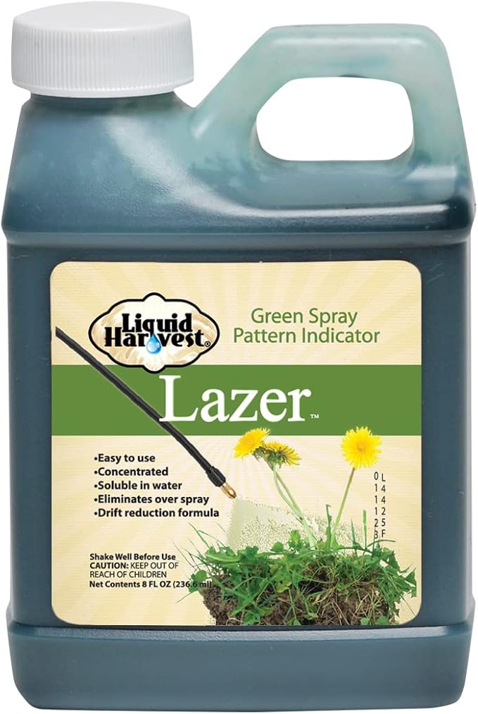 Liquid Harvest Lazer Green Concentrated Spray Pattern Indicator - 8 Ounces - Perfect Weed Spray Dye, Herbicide Dye, Fertilizer Marking Dye, Turf Marker and Herbicide Marker