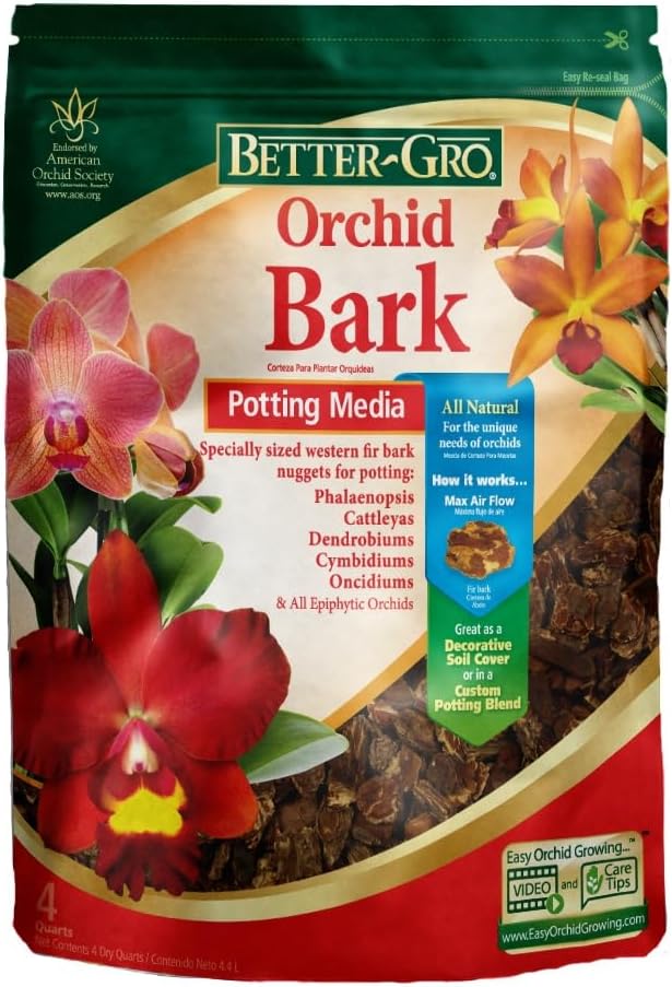 Better-Gro Orchid Bark - Premium Grade Orchid Potting Medium for Potting, Repotting, Root Development, and Water Retention, Ideal for Phalaenopsis, Epiphytic Orchids, and Tropical Plants - 4 Quarts