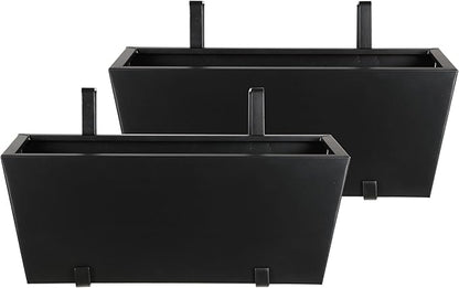 BIRDROCK HOME 2pk Metal Railing Planter - Black Balcony Flower Box - Deck Rail Boxes - House Apartment Plant Pot