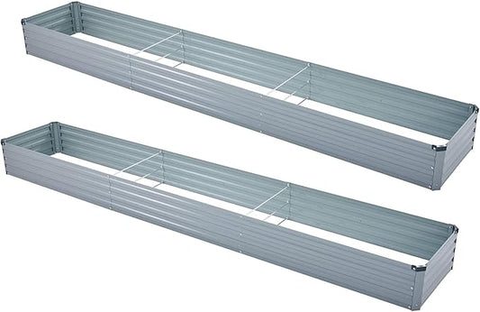 2 Pack 12x2x1FT Galvanized Raised Garden Bed Kit, Outdoor Metal Planter Box for Vegetables, Bottomless Rectangular Gardening Bed with Support Rods, Tool-Free Assembly, Gray