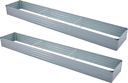 2 Pack 12x2x1FT Galvanized Raised Garden Bed Kit, Outdoor Metal Planter Box for Vegetables, Bottomless Rectangular Gardening Bed with Support Rods, Tool-Free Assembly, Gray