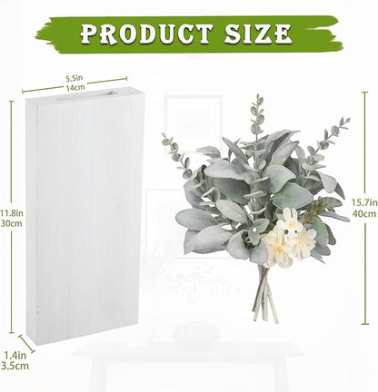 Wood Wall Planters 2 Pack with Artificial Greenery Plants - Pocket Wall Vases for Dried Flowers - Wood Wall Decor Hanging Planters for Living Room, Bedroom, Home Decor - White
