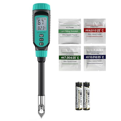 Tadeto Soil pH Tester, High Accuracy Digital pH Meter for Soil, Garden, Water, Plants, Solution and Food, Soil pH Test Kit with Thermometer LCD Display, Calibration Powder and Alloy Protective Cap