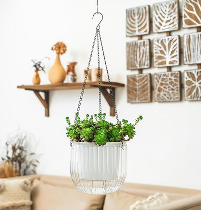 Melphoe 1 Pack Self Watering Hanging Planters Indoor Flower Pots, 8.3 Inch Outdoor Hanging Plant Pot Basket, Plant Hanger with 3Hooks Drainage Holes for Garden Home