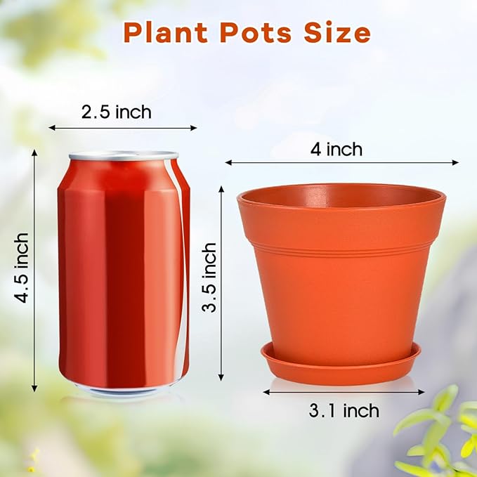 June Fox 60 Pack Small Plant Pots Indoor 4 Inch Plastic Planter with Drainage Holes and Saucers Premium Terracotta Pots Bulk for Succulent, African Violets, Flowers, Seed Starting