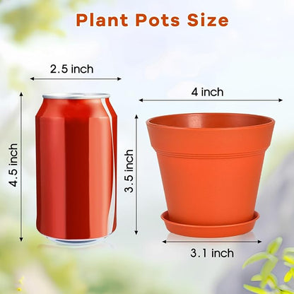June Fox 60 Pack Small Plant Pots Indoor 4 Inch Plastic Planter with Drainage Holes and Saucers Premium Terracotta Pots Bulk for Succulent, African Violets, Flowers, Seed Starting