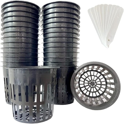 30 Pack 4 Inch Net Pots, Lightweight Slotted Mesh Net Cups for Hydroponics, Economy Hydroponic Pots for Indoor Outdoor Growing, Includes 30 Plant Labels