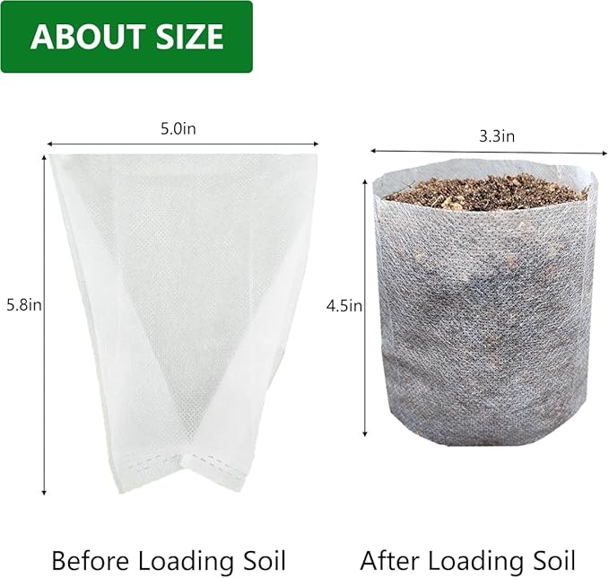 200Pcs Nursery Growing Bags, 5.8"x5" Small Grow Bag for Plants, Fabric Plant pots, Potato, Flower, Tomato Solid Seed Starter
