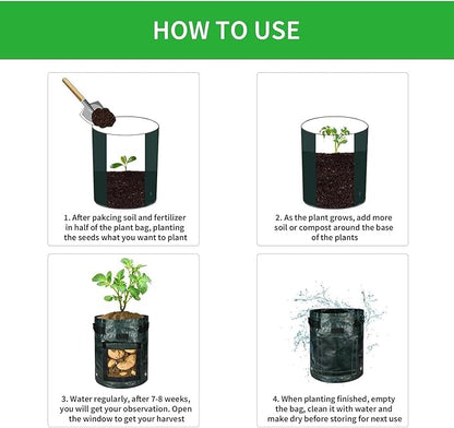 iPower Potato Grow Bags with Flap 10 Gallon 4 Pack, Garden Planting Pot with Durable Handle and Harvest Window, Thickened PE Container for Potato, Tomato, Carrot, Vegetable and Fruits