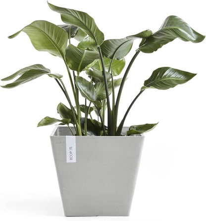 Ecopots Rotterdam Durable Modern Square Indoor/Outdoor Recycled-Based Composite Flower Planter, White Grey, 15.75"