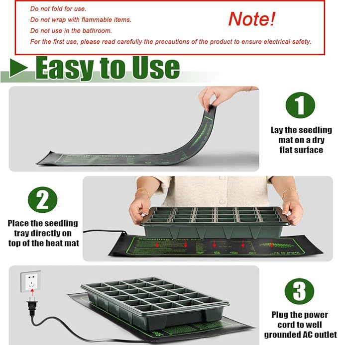 2 Pack Graphene Plant Heating Mat for 1020 Seedling Trays, 20W Waterproof Heating Pads for Seeds Germination and Microgreen Trays Thick and Reusable Gardening Gifts