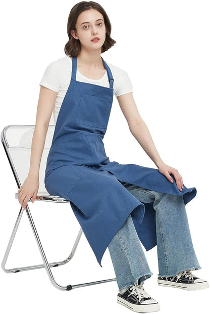 Pottery Apron with Split Leg, Long Unisex Artist Aprons with 3 Pockets for Ceramics & Clay