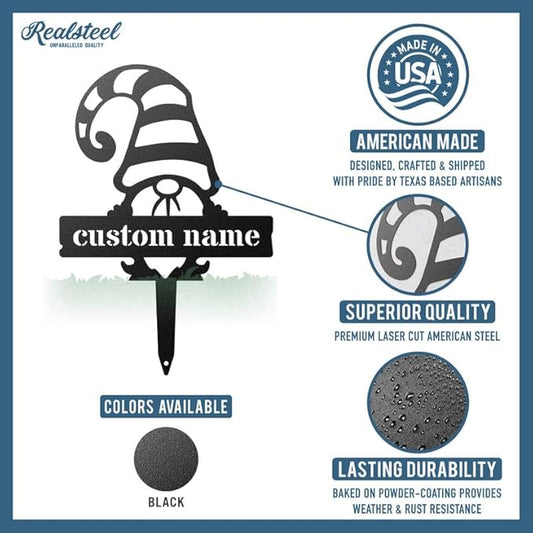RealSteel Custom Gnome Plant Markers – Large Metal Garden Stakes for Herbs, Fruits & Vegetables | Weatherproof Seed & Plant Labels for Outdoor Gardens, Greenhouse & Farmhouse Décor | Type 3