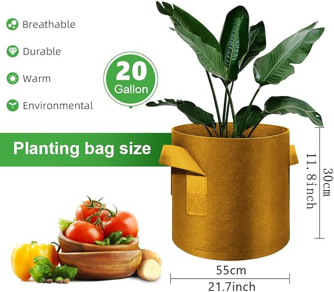 5-Pack 20 Gallon Grow Bags Heavy Duty Thickened Nonwoven Fabric Pots with Handles, Plant Grow Bags for Vegetables/Flower/Plant/Fruits, Brown