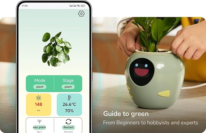 New 2026 Ai Smart Planter – Extra Large Interactive Plant Pot, Pet Plantagotchi, robot, Leafypod and Plantiboy, Robot Flower Pot with Feelings, Indoor Flowerpot with Water, Digital Gifts (Yellow)