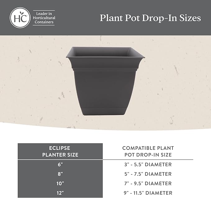 The HC Companies 8 Inch Eclipse Square Planter Pots with Drainage Holes & Attached Saucer, Lightweight UV-Resistant Plastic Indoor Outdoor Planters, 4-Pack Flower Pots for Garden Home Decor, Sandstone
