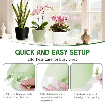 Self Watering Pots for Plants, 2026 New Flower Plant Pots with Drainage Holes, Wicking and Clear Reservoirs for Succulent, Aloe, Cacti and Others - 6 Pack (Colorful, 6")
