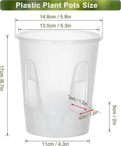 Plant Pots 6 inch Set of 5, Self Watering Pots for Indoor Outdoor, Upgraded Water Inlet Self Watering Planters Flower Pots with Drainage Hole and Clear Saucer Reservoir (Clear)