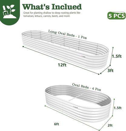 A ANLEOLIFE 5-Piece 18 Inch Tall Raised Garden Beds Kit, Large Oval & Small Oval Combo Metal Planters – Ideal for Backyard Vegetables Flowers Herbs