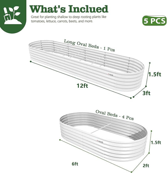 A ANLEOLIFE 5-Piece 18 Inch Tall Raised Garden Beds Kit, Large Oval & Small Oval Combo Metal Planters – Ideal for Backyard Vegetables Flowers Herbs