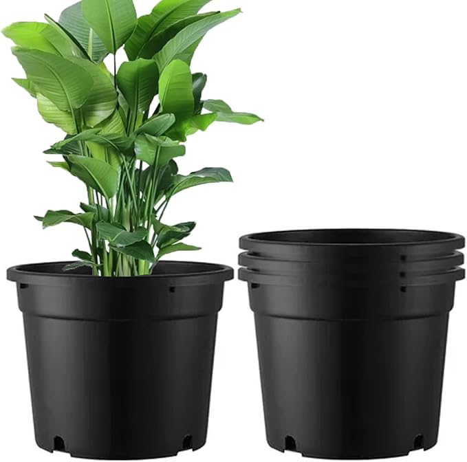 7 Gallon Plastic Pots for Plants, 7 Gallon Nursery pots, 4 Pack 13 Round Sturdy Plastic Planters for Outdoor Indoor Plants, Flowers, Black
