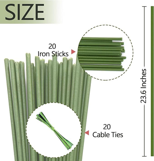20Pcs Plant Stakes,Plant Sticks, Garden Bendable Single Stem Plant Support Stakes Tall for Indoor and Outdoor Plants,Potted Plants,Flowers,Orchid,Tomato-23.6 Inches Green