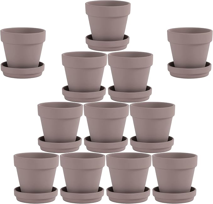 Yishang 12-Pack Grey Terra Cotta Pots with Saucer, 3-Inch, Great for Indoor Plants, Crafts, Wedding Favors