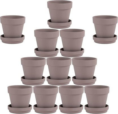 Yishang 12-Pack Grey Terra Cotta Pots with Saucer, 3-Inch, Great for Indoor Plants, Crafts, Wedding Favors