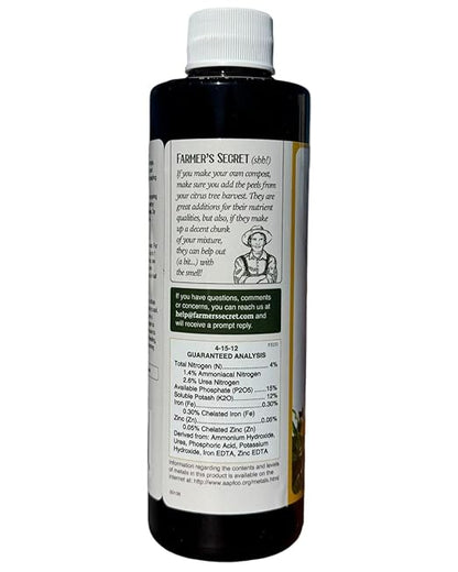 Farmer's Secret Citrus Tree Booster Fertilizer - Super Concentrated - Formulated for All Citrus Trees Including All Types of Lemons, Limes, and Oranges - Outdoor and Indoor / Container Trees (8oz)