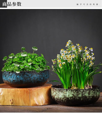 Lotus Bowl Planter, Decorative Ceramic Plant Pots with Moisture-Multifunctional Design, Succulents Orchids Indoor Plants, Thickened Round Planter for Home Desk & Shelf Decor