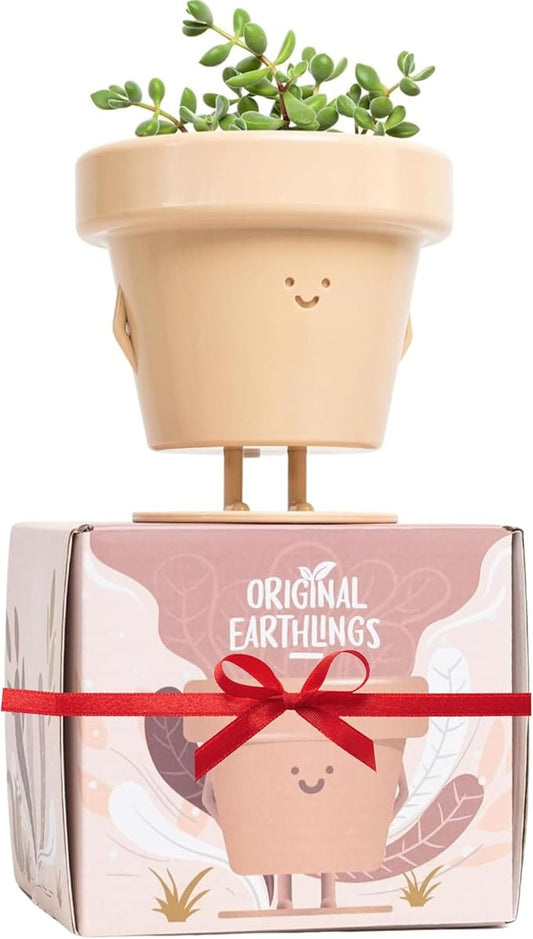 Original Earthlings Standing Pot - 4 Inch Cute Plant Pot - Plastic Funny Planter with Drainage - Unique Cactus Lover Gift - Small Succulent Face Flower Pot - Cute Plant Gifts for Plant Lovers