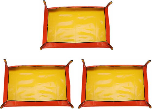 HARFINGTON 3pcs Repotting Mat 29.5" x 39.4" PE Cloth Waterproof Plant Repotting Mat Foldable Portable Gardening Potting Tray with Plastic Buckle for Indoor Plant Change Soil Watering, Yellow