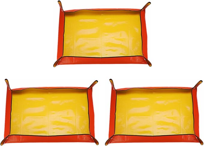 HARFINGTON 3pcs Repotting Mat 39.4" x 59.1" PE Cloth Waterproof Plant Repotting Mat Foldable Portable Gardening Potting Tray with Plastic Buckle for Indoor Plant Change Soil Watering, Yellow