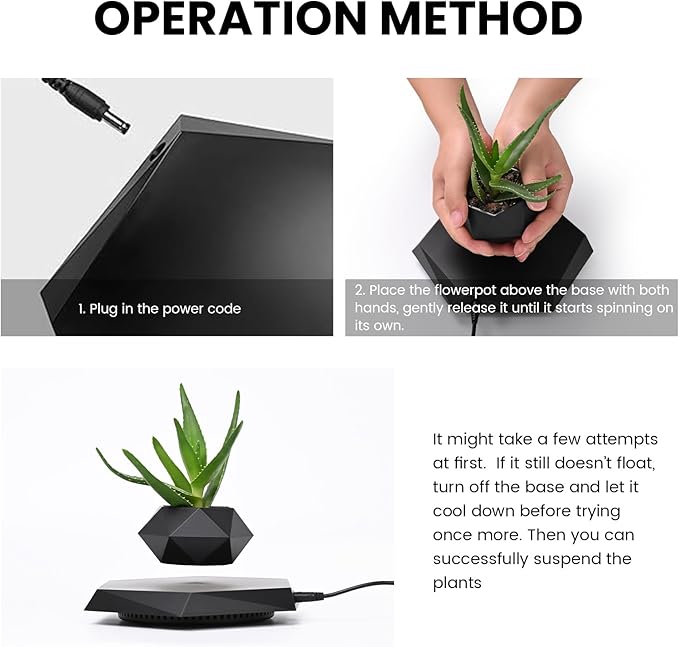 Levitating Plant Pot, Magnetic Levitation Flower Pot Suspension Floating Plant Succulents, Air Bonsai Potted Plant for Home Decoration, Living Room, Office, Desk (Black)