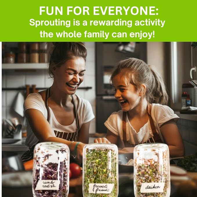 ZestiGreens Sprouting Seed Sampler – 5 Top Varieties (1 Pack Each, 11 g) | Broccoli, Alfalfa, Mung Bean, Clover & Daikon Radish | High-Germination, Perfect for Jars & Trays