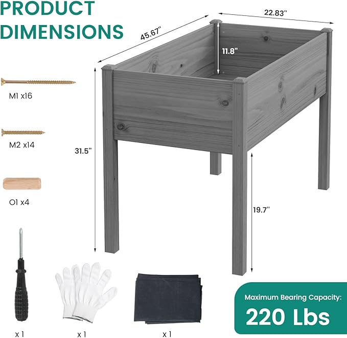 DoCred Raised Garden Bed, 45.7" x 22.8" x 31.5" Large Elevated Wooden Horticulture Planter Box with Wood Legs Standing Growing Bed Planter for Gardening, Balcony, Backyard, Patio