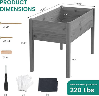 DoCred Raised Garden Bed, 45.7" x 22.8" x 31.5" Large Elevated Wooden Horticulture Planter Box with Wood Legs Standing Growing Bed Planter for Gardening, Balcony, Backyard, Patio
