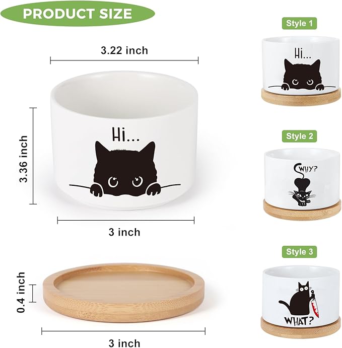 3 Pcs Cat Ceramic Plant Pots,Funny Cat Planter Gifts for Women,for Indoor Plants Garden Planters Succulent Pots, with Drainage Holes and Saucer(No Plants)