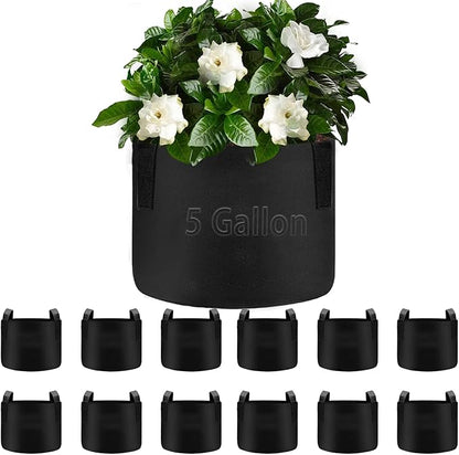 TCBWFY 5 Gallon Grow Bags,12 Pack Heavy Duty Thickened 300g Non-Woven Fabric Pots with Sturdy Handles,Garden Bags to Grow Vegetables Flowers