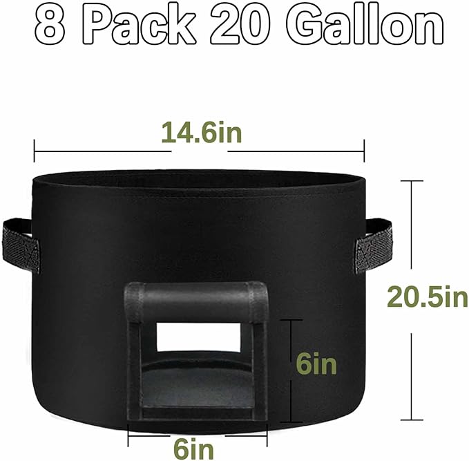 TCBWFY 20 Gallon Potato Grow Bags - 8 Pack Heavy Duty 14oz/yd With 2 Flaps, Sturdy Handles and Harvest Windows for Planting Vegetables, Carrots