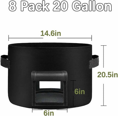 TCBWFY 20 Gallon Potato Grow Bags - 8 Pack Heavy Duty 14oz/yd With 2 Flaps, Sturdy Handles and Harvest Windows for Planting Vegetables, Carrots