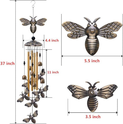 Garden Bee Wind Chimes Outdoor Indoor Decor - with 4 Tubes 6 Bells 7 Bees Wind Chime, Mobile Romantic Bee Wind Catcher, Bees Windchimes for Home, Mom Gifts, Balcony, Tree, Festival, Garden Decoration
