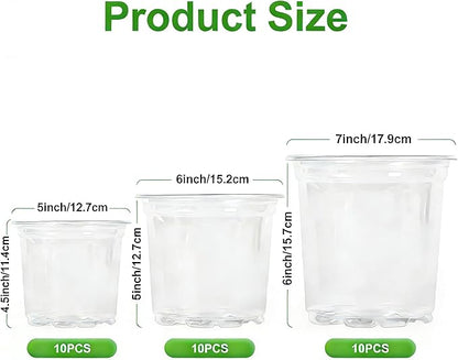 JOPY Plant Nursery Pots with Humidity Dome Seed Starter Pots Seedlings Planting Pots Small Planter Containers with Drainage Holes (Transparent, 5/6/7 inch-30Pcs)
