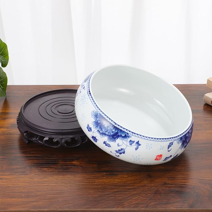 DOITOOL 7 Inch Lotus Bowl Planter Water Lily Pot with Stand Lotus Flower Bowl White Planter Hydroponic Container Bonsai Pots for Indoor Garden Decoration