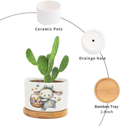 DreamAutumn Easter Bunny Flower Basket Ceramic Planters Ceramic Pots with Saucers Orchid Pots for Plants Succulents Pots Office Desk Garden Balconys New Home Decor,Gifts for Mom Mother Grandmother