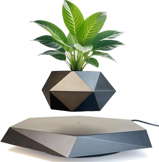 Levitating Plant Pot, Floating Plant Pot Small Floating Flower Pot, 360° Rotating Floating Pots for Plants, Floating Planter for Levitating Decor, Levitating Display Home Office Desk Decor (Black)