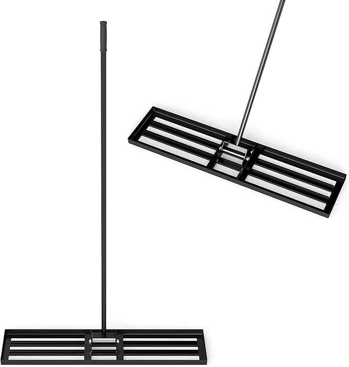 42" x 10" Lawn Leveling Rake, Heavy Duty Landscape Rake with 67" Handle, Non-Slip Grip & Flat Head, Space-Saving Lawn Level Tool for Garden, Backyard, Golf Course & Sports Field(Black)