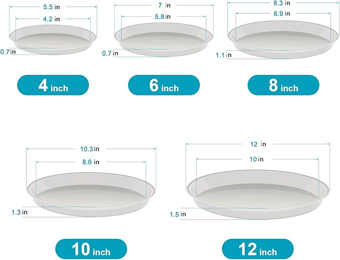 6 Pack of Plant Saucer 10 Inch, 10 inch Plant Saucer Round, Plastic Flower Plant Trays for Pots, Plant Saucers for Indoors 9", Plant Pot Saucers, Planter Tray for Planter 8-10" (10", White)
