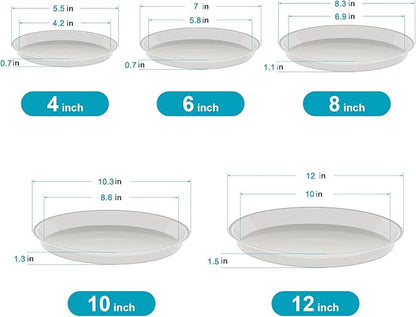 6 Pack of Plant Saucer 8 Inch, 8 inch Plant Saucer Round, Plastic Flower Plant Trays for Pots, Plant Saucers for Indoors 8", Plant Pot Saucers, Planter Tray for Planter 6-8" (8", White)