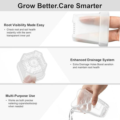 QCQHDU 2 Inch Mini Self Watering Pots for Indoor Plants, 15 Pack Semi Hydroponic Pots, Small Clear Plastic Planters, Drainage Hole, Water Level Indicator, African Violets, Alocasia, Cutting, Seeding